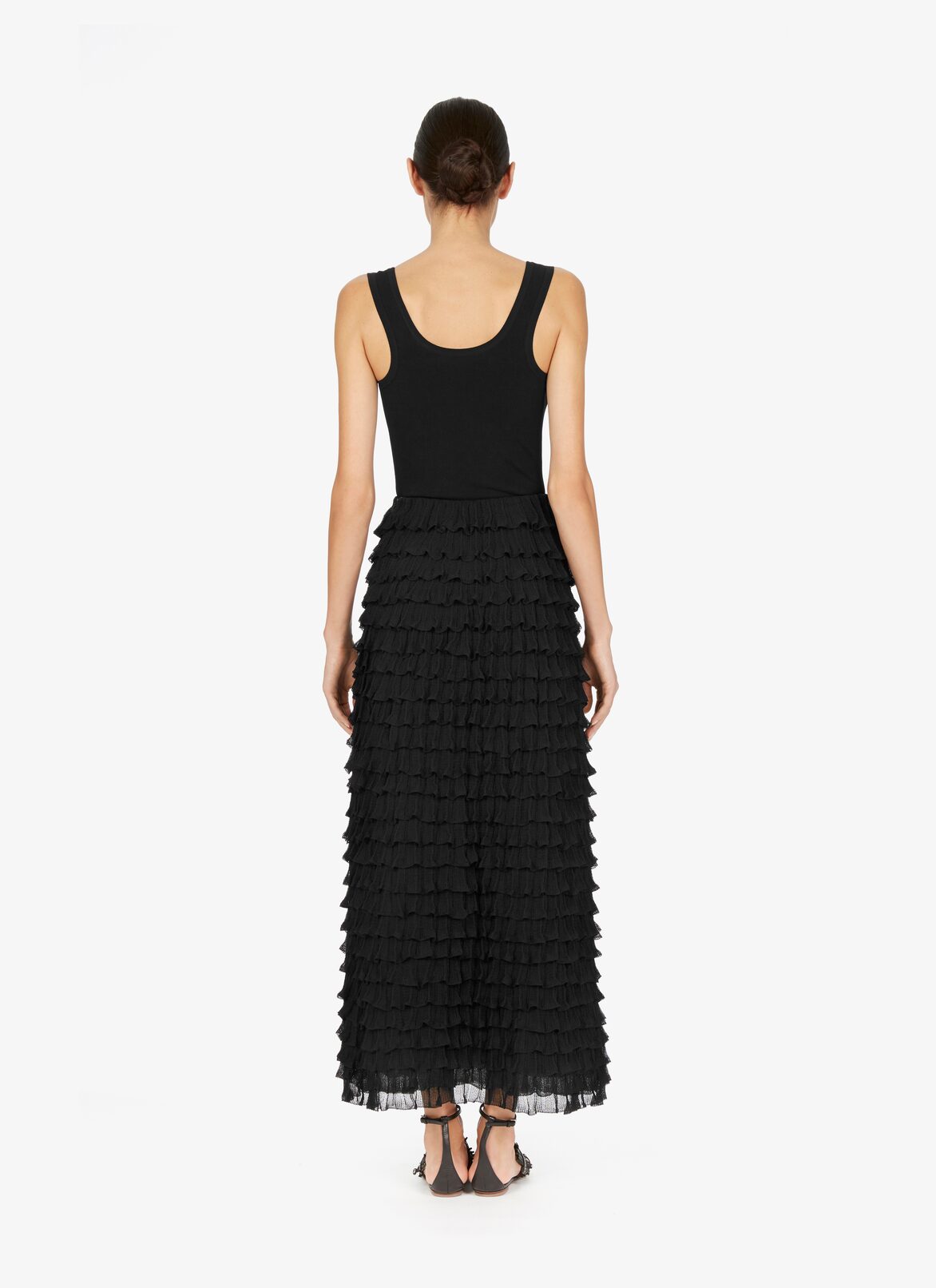 Frilled Silk Mélange Skirt ALAÏA BLACK FRILLED SILK MÉLANGE SKIRT